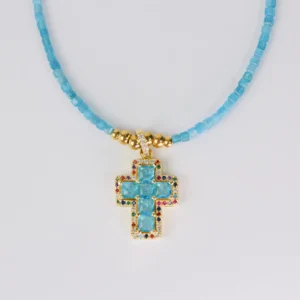 Collar cruz de apatita azul